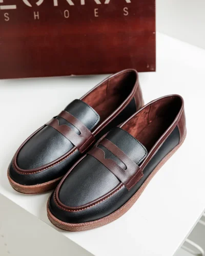 Livya Erkek Siyah Garnili Suni Deri Loafer Ayakkabı