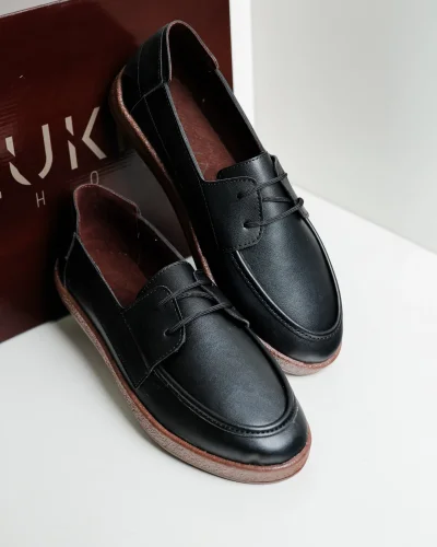 Rosa Erkek Siyah Suni Deri Bağcıklı Loafer Günlük Casual Ayakkabı