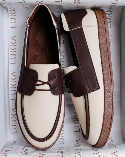 Rosa Erkek Bej Garnili Suni Deri Bağcıklı Loafer Günlük Casual Ayakkabı