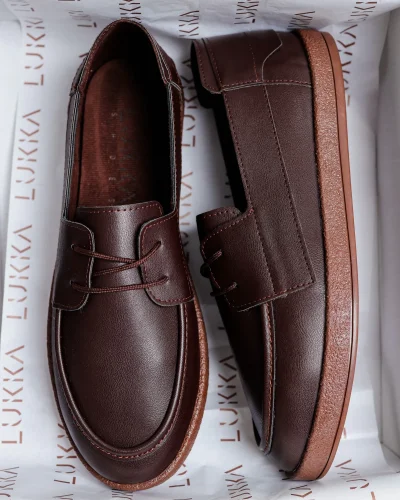 Rosa Erkek Acı Kahve Suni Deri Bağcıklı Loafer Günlük Casual Ayakkabı