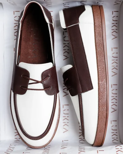 Rosa Erkek Suni Beyaz Garnili Deri Bağcıklı Loafer Günlük Casual Ayakkabı