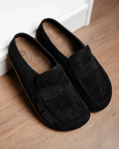 London Erkek Siyah Süet Loafer Sabo Terlik Ayakkabı