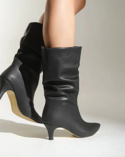 Greek Kadın Siyah Cilt Körüklü Bot