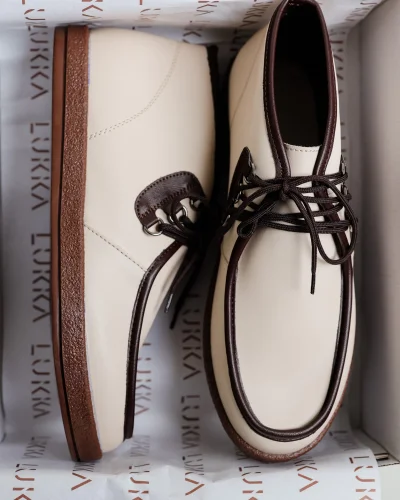 Amy Erkek Bej Suni Deri Garnili Bağcıklı Golf Ayakkabı Bot