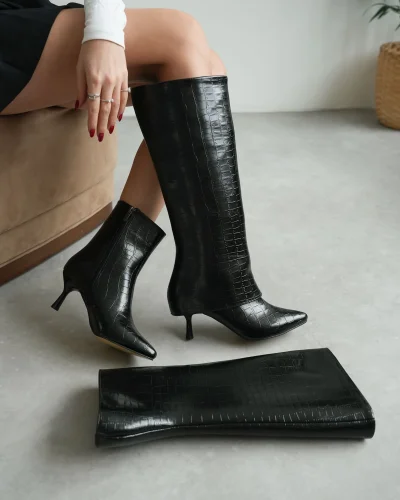 Tatum Kadın Siyah Kroko Tak Çıkar Çizme