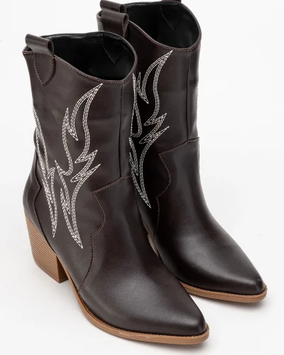 Carla Kadın Acı Kahve Cilt Nakışlı Dallas Western Kovboy Bot