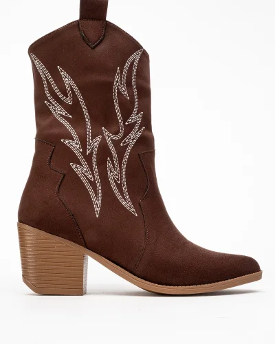 Carla Kadın Acı Kahve Süet Nakışlı Dallas Western Kovboy Bot