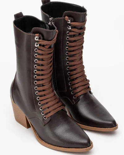 Maria Kadın Acı Kahve Cilt Bağcıklı Postal Western Dallas Bot