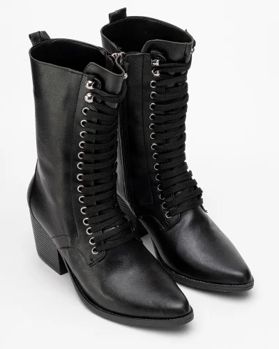 Maria Kadın Siyah Cilt Bağcıklı Postal Western Dallas Bot