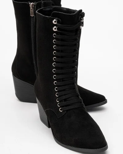 Maria Kadın Siyah Süet Bağcıklı Postal Western Dallas Bot