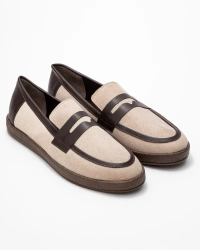 Livya Erkek Bej Süet Garnili Loafer Ayakkabı