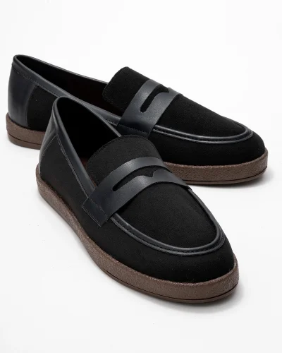 Livya Erkek Siyah Süet Garnili Loafer Ayakkabı