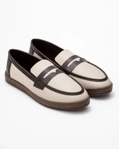 Livya Erkek Bej Garnili Suni Deri Loafer Ayakkabı