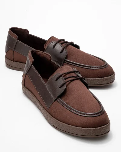 Rosa Erkek Acı Kahve Süet Garnili Bağcıklı Loafer Günlük Casual Ayakkabı