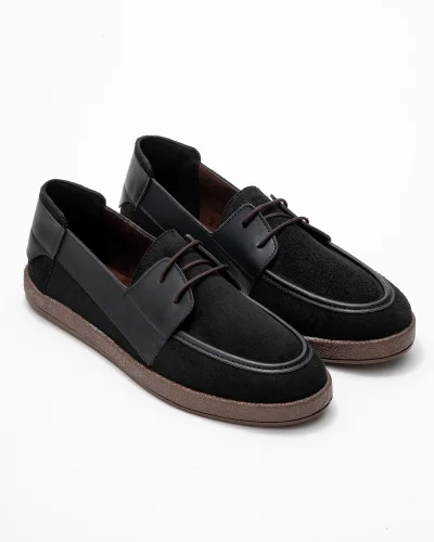 Rosa Erkek Siyah Süet Garnili Bağcıklı Loafer Günlük Casual Ayakkabı