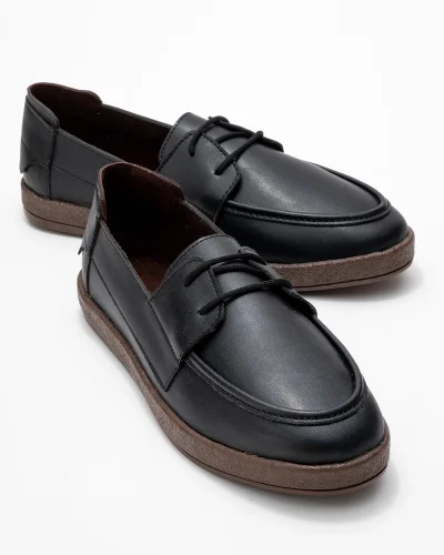 Rosa Erkek Siyah Suni Deri Bağcıklı Loafer Günlük Casual Ayakkabı