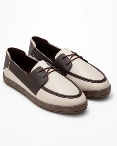 Rosa Erkek Bej Garnili Suni Deri Bağcıklı Loafer Günlük Casual Ayakkabı