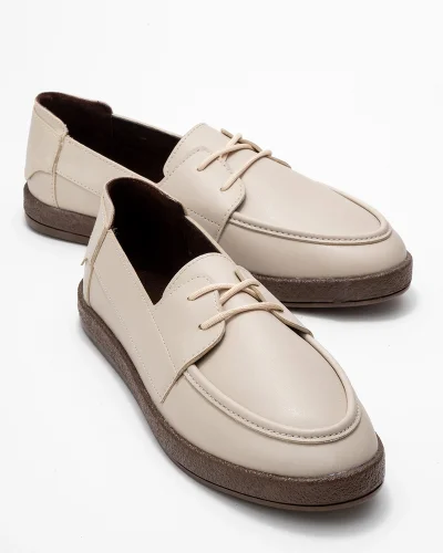 Rosa Erkek Bej Suni Deri Bağcıklı Loafer Günlük Casual Ayakkabı