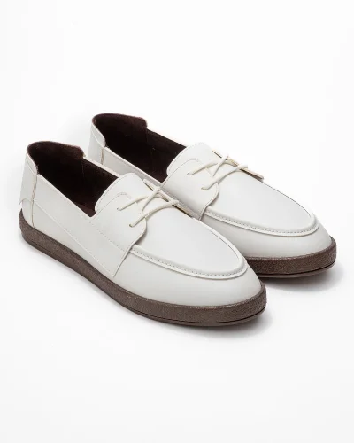Rosa Erkek Suni Beyaz Deri Bağcıklı Loafer Günlük Casual Ayakkabı
