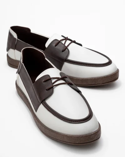 Rosa Erkek Suni Beyaz Garnili Deri Bağcıklı Loafer Günlük Casual Ayakkabı