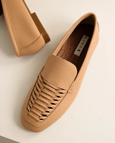 Hakiki Deri Kadın Alvin Nude El yapımı Babet