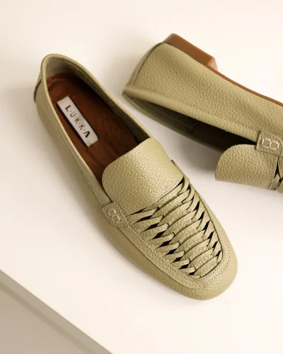 Hakiki Deri Kadın Avokado Alvin El yapımı Babet