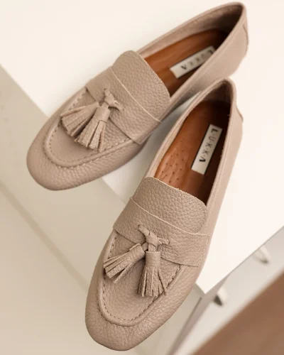 Hakiki Deri Kadın Adeen Vizyon Ponponlu El yapımı Babet