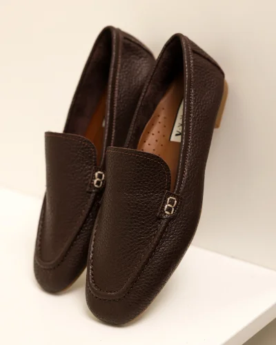 Hakiki Deri Kadın Abay Acı Kahve Saraçlı Babet