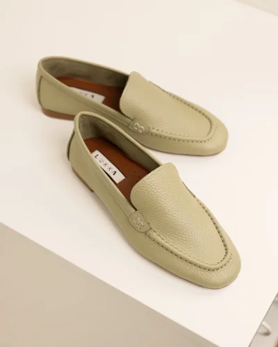 Hakiki Deri Kadın Abay Avokado Saraçlı Babet