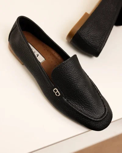 Hakiki Deri Kadın Abay Siyah Saraçlı Babet