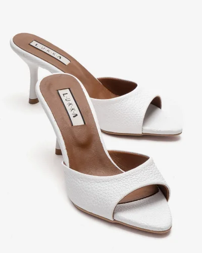 Hakiki Deri Aria Kadın Beyaz Tek Yüz Topuklu Terlik