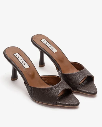 Hakiki Deri Aria Kadın Acı Kahve Tek Yüz Topuklu Terlik