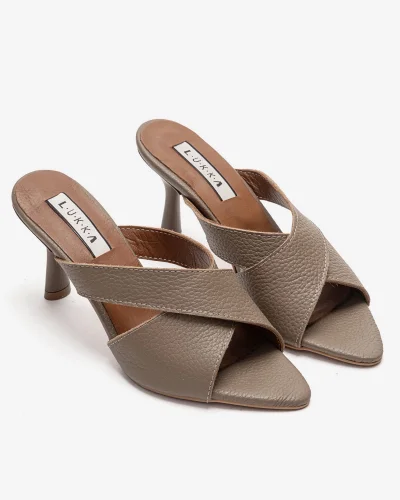 Hakiki Deri Mila Kadın Vizyon Çapraz Topuklu Terlik