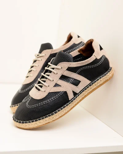 Hakiki Deri Chester Siyah Bağcıklı Spor Espadril