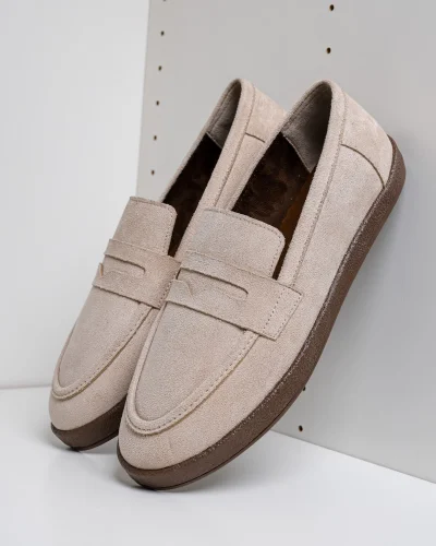 Livya Erkek Bej Süet Loafer Ayakkabı