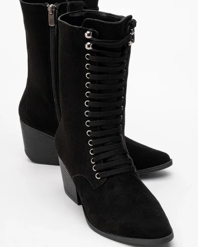 Maria Kadın Siyah Süet Bağcıklı Postal Western Dallas Bot