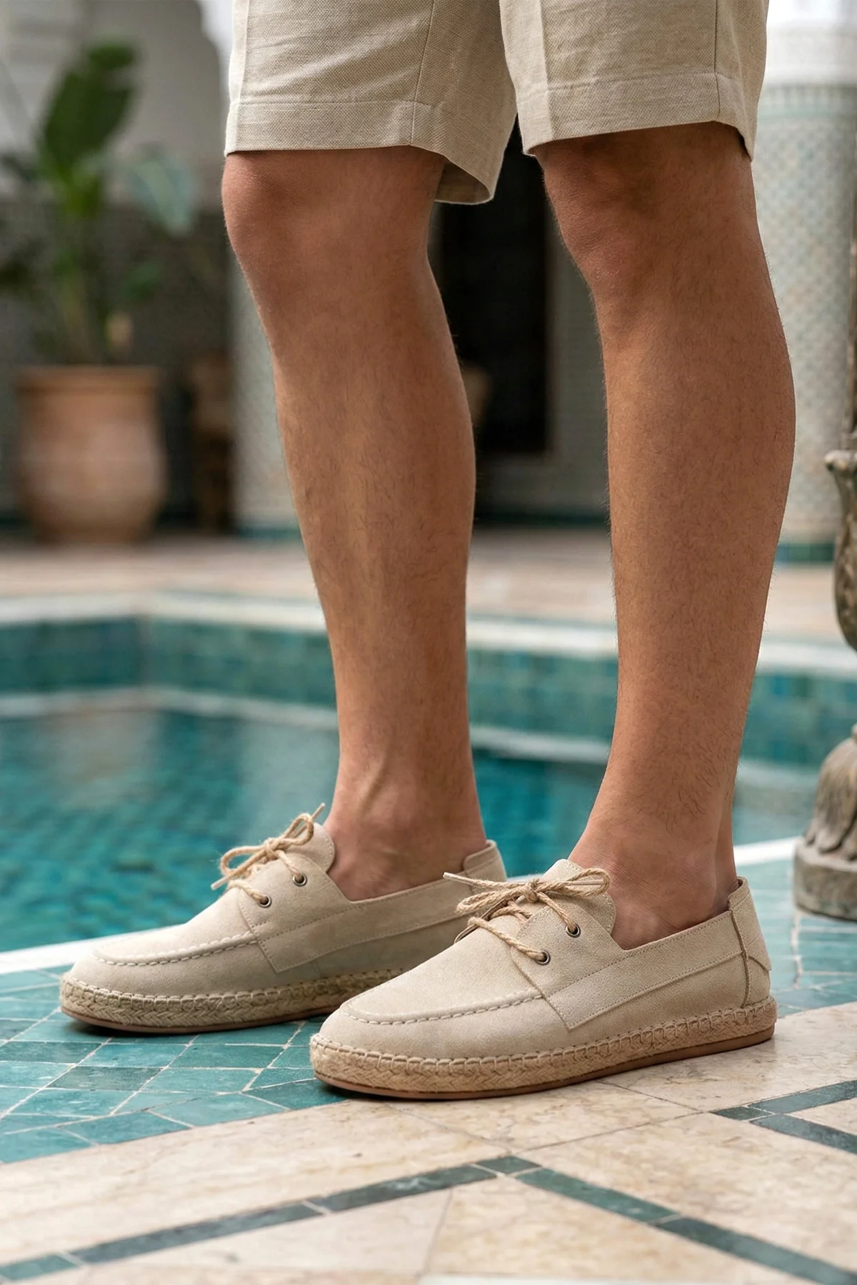 Sahra Erkek Suni Deri Bej Bağcıklı Espadril