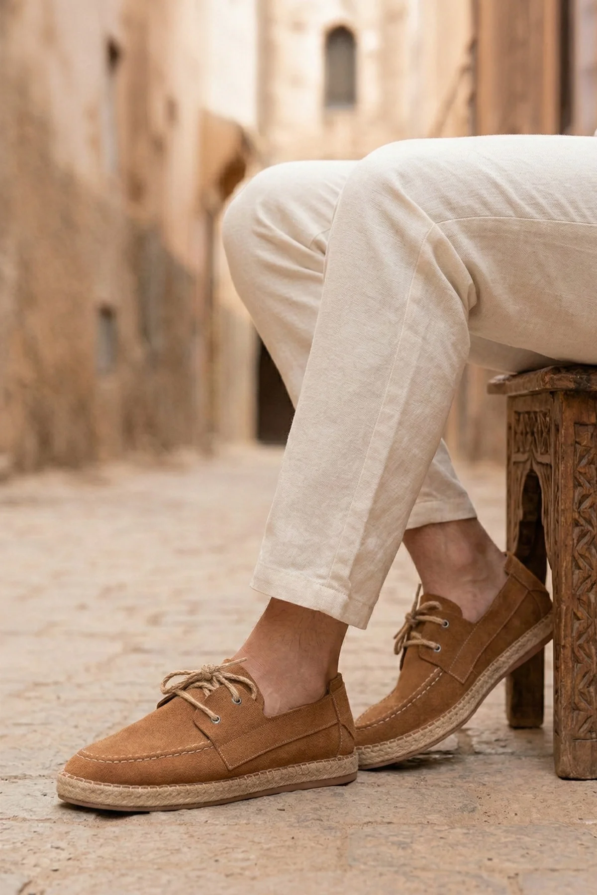 Sahra Erkek Suni Deri Taba Bağcıklı Espadril