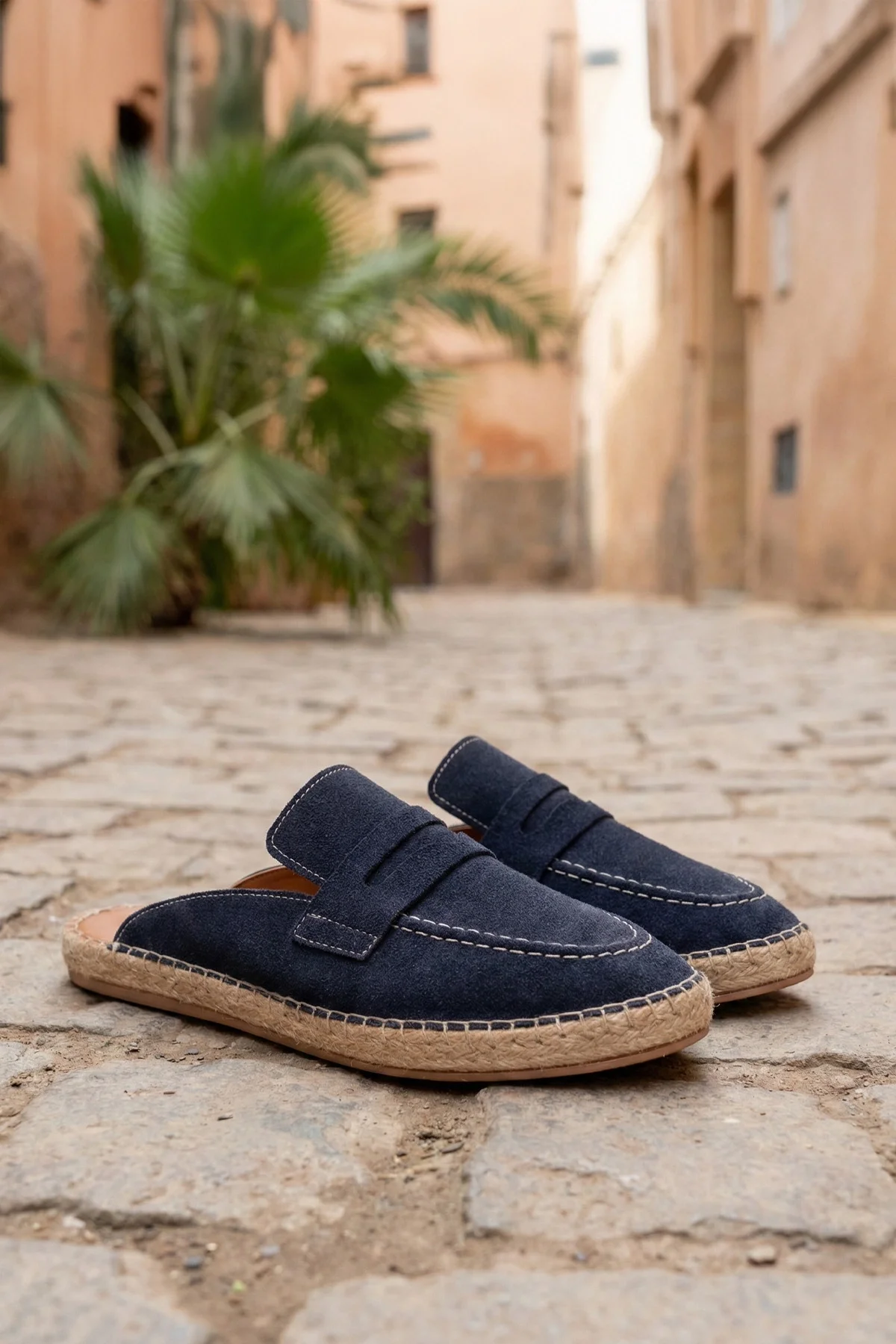 Amaya Erkek Deri Tozu Lacivert El yapımı Terlik