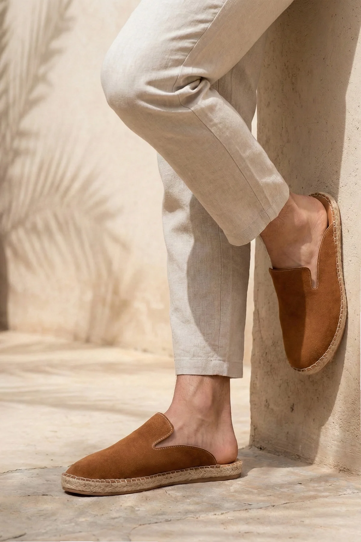 Fency Erkek Deri Tozu Taba El yapımı Düz Terlik