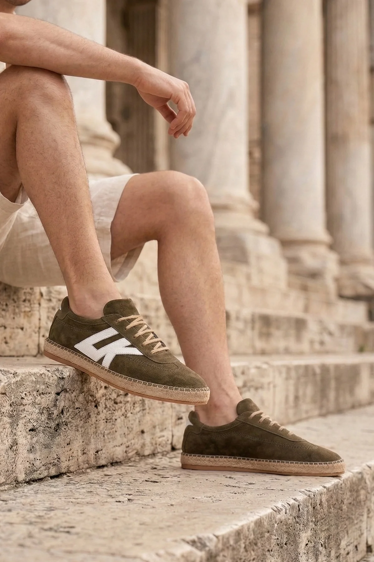 Hakiki Deri Chery Haki Süet Bağcıklı Espadril