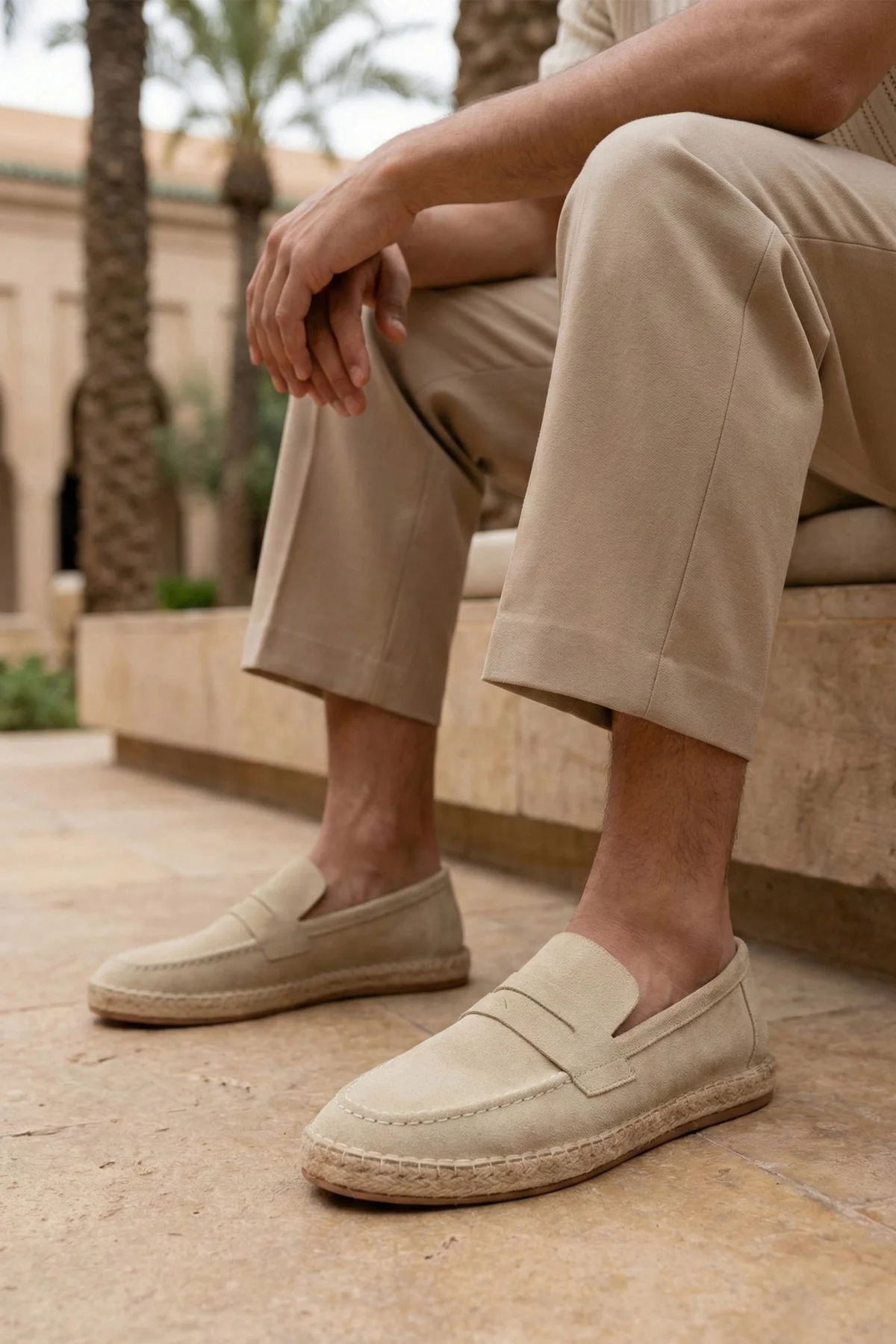 Lotus Erkek Suni Deri Bej Loafer Espadril