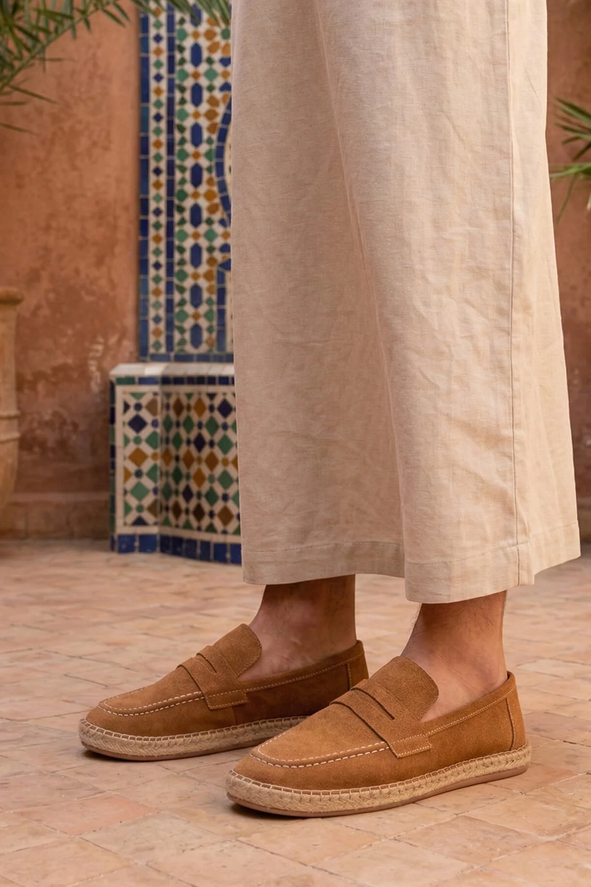 Lotus Erkek Suni Deri Taba Loafer Espadril