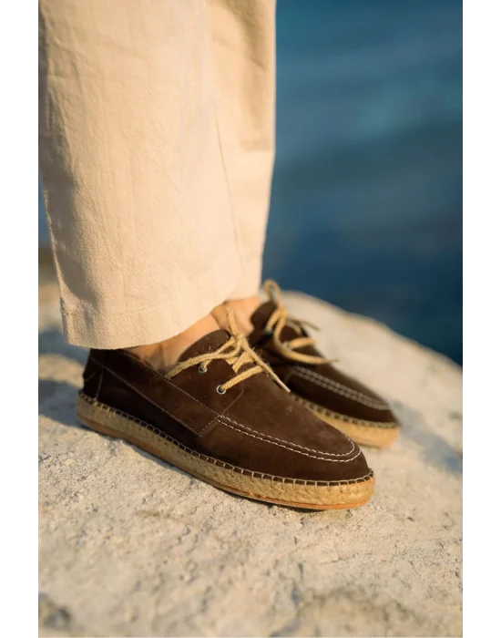 Fleur Hakiki Deri Acı Kahve Bağcıklı Espadril