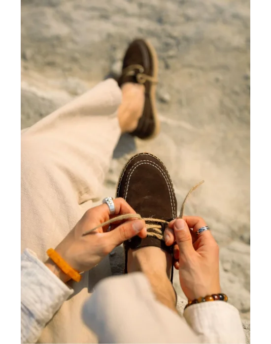 Fleur Hakiki Deri Acı Kahve Bağcıklı Espadril