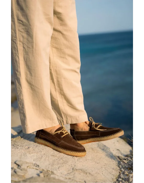 Fleur Hakiki Deri Acı Kahve Bağcıklı Espadril