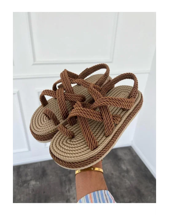 Erkek El yapımı Taba Halat Hasır Taban Sandalet