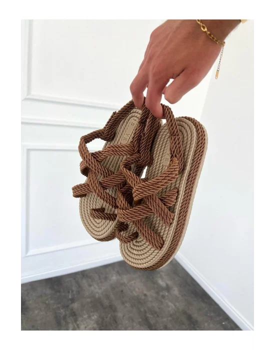 Erkek El yapımı Taba Halat Hasır Taban Sandalet