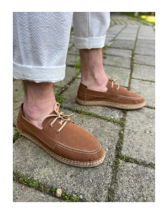 Sahra Erkek Suni Deri Taba Bağcıklı Espadril