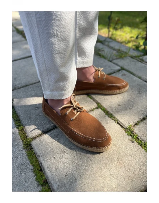 Sahra Erkek Suni Deri Taba Bağcıklı Espadril